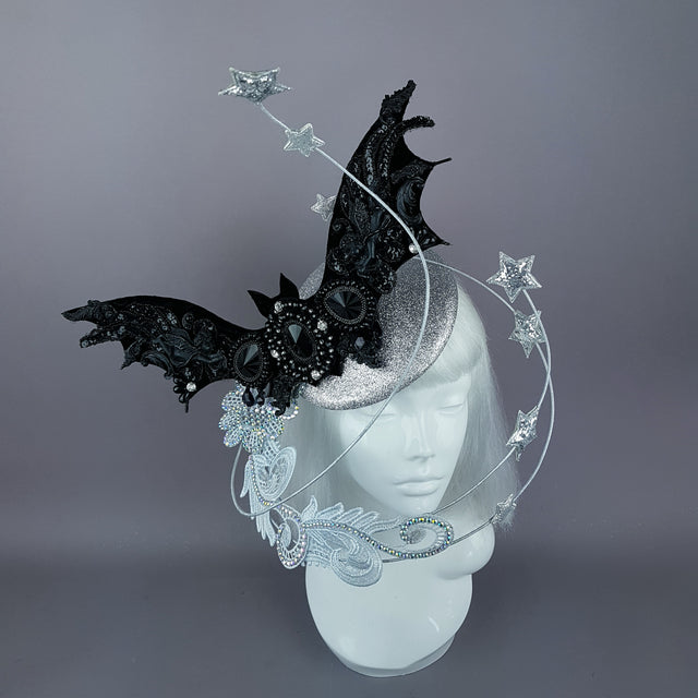 "Badriyah" Bejewelled Bat, Moon, Lace Clouds, Stars Fascinator Hat