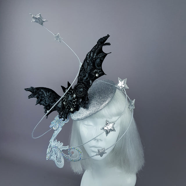 "Badriyah" Bejewelled Bat, Moon, Lace Clouds, Stars Fascinator Hat