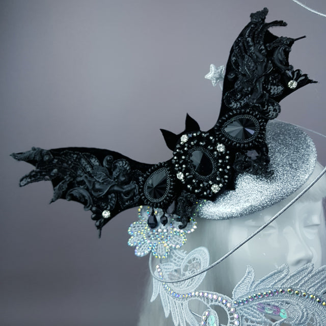"Badriyah" Bejewelled Bat, Moon, Lace Clouds, Stars Fascinator Hat