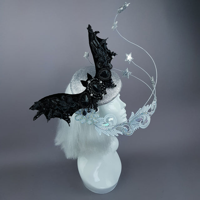 "Badriyah" Bejewelled Bat, Moon, Lace Clouds, Stars Fascinator Hat