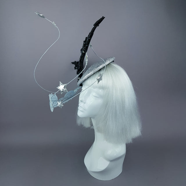 "Badriyah" Bejewelled Bat, Moon, Lace Clouds, Stars Fascinator Hat