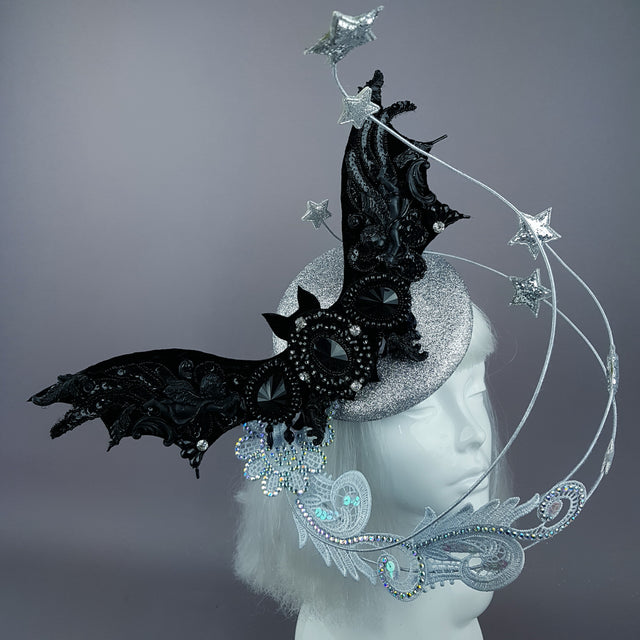 "Badriyah" Bejewelled Bat, Moon, Lace Clouds, Stars Fascinator Hat
