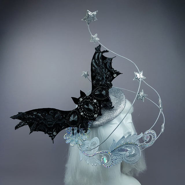 "Badriyah" Bejewelled Bat, Moon, Lace Clouds, Stars Fascinator Hat