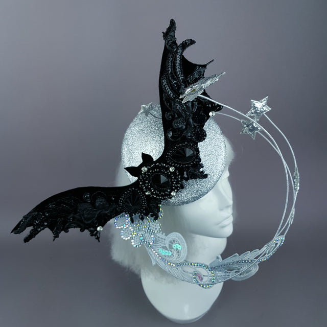 "Badriyah" Bejewelled Bat, Moon, Lace Clouds, Stars Fascinator Hat
