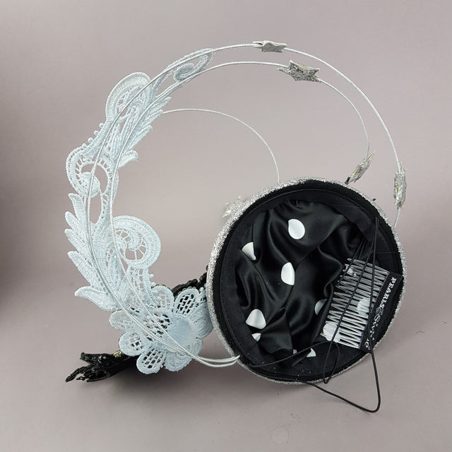 "Badriyah" Bejewelled Bat, Moon, Lace Clouds, Stars Fascinator Hat