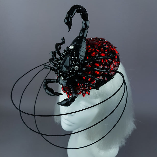 "Nerezza" Giant Scorpion & Red Jewel Fascinator Hat