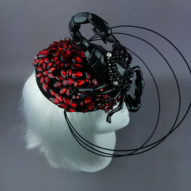 "Nerezza" Giant Scorpion & Red Jewel Fascinator Hat