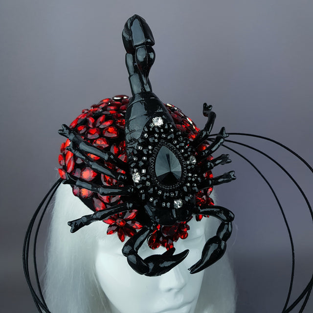 "Nerezza" Giant Scorpion & Red Jewel Fascinator Hat