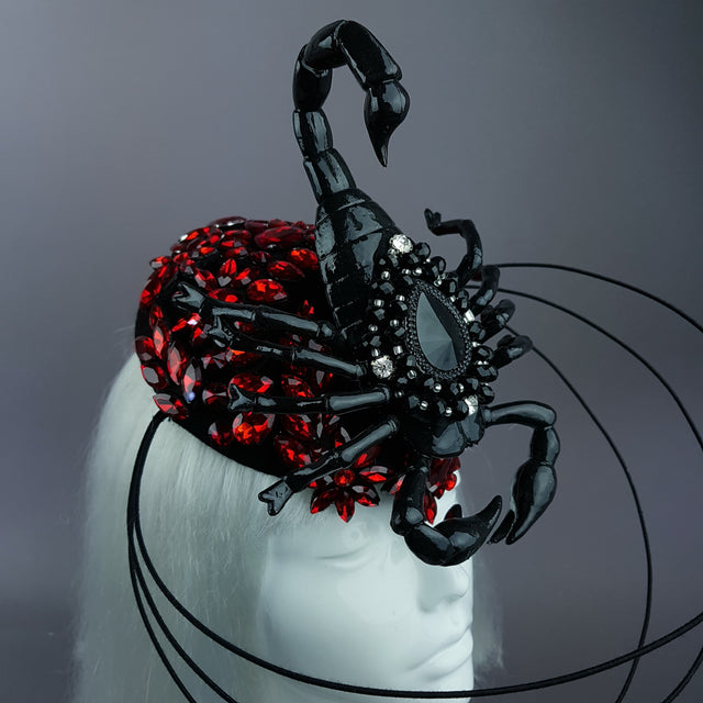 "Nerezza" Giant Scorpion & Red Jewel Fascinator Hat