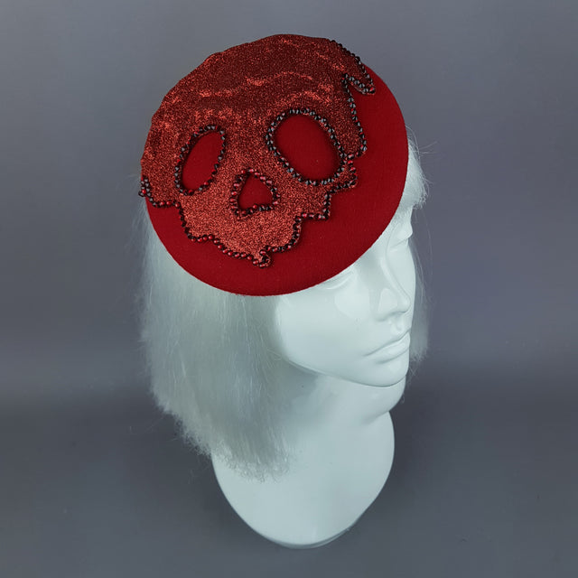 "Keres" Red Glitter Dripping Skull Fascinator Hat