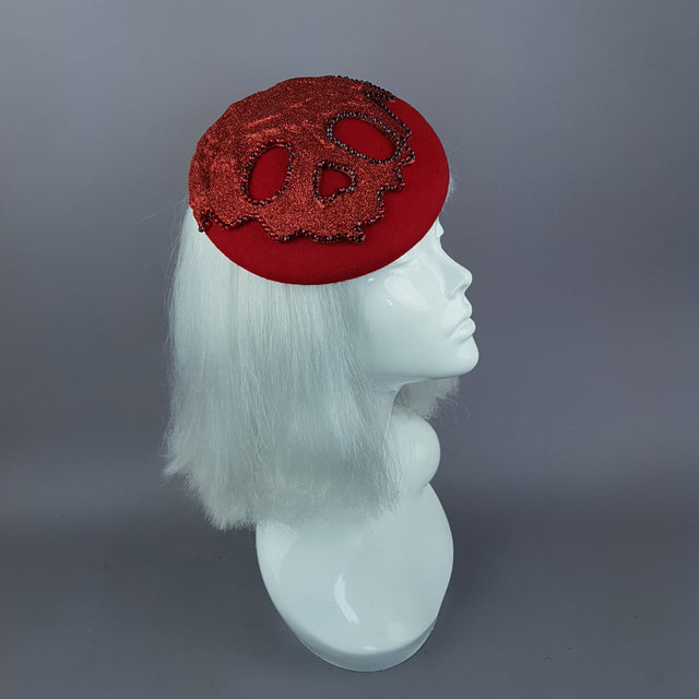 "Keres" Red Glitter Dripping Skull Fascinator Hat