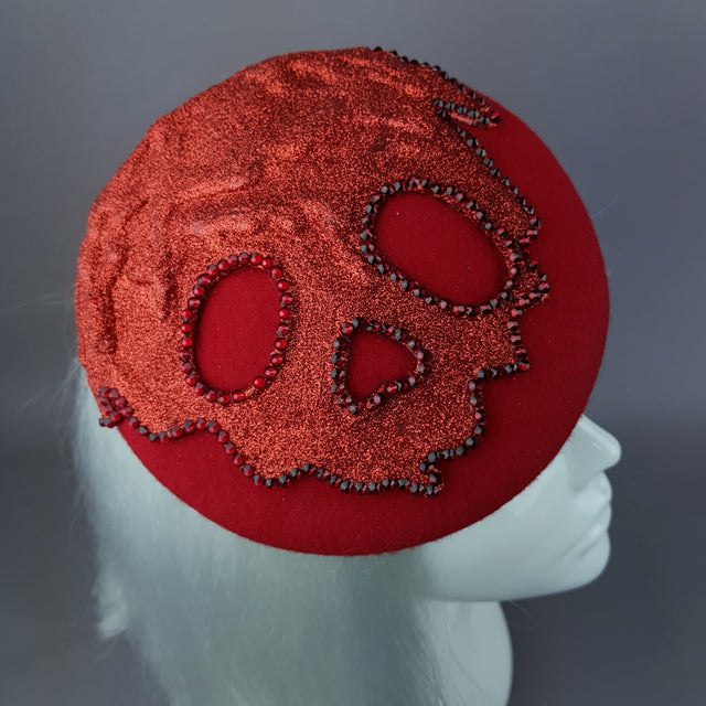 "Keres" Red Glitter Dripping Skull Fascinator Hat