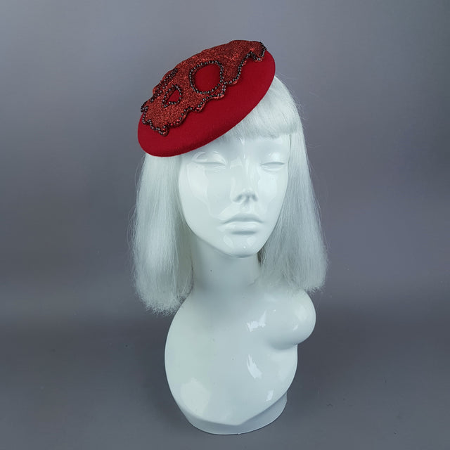 "Keres" Red Glitter Dripping Skull Fascinator Hat