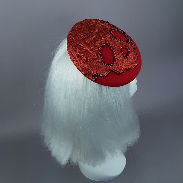 "Keres" Red Glitter Dripping Skull Fascinator Hat