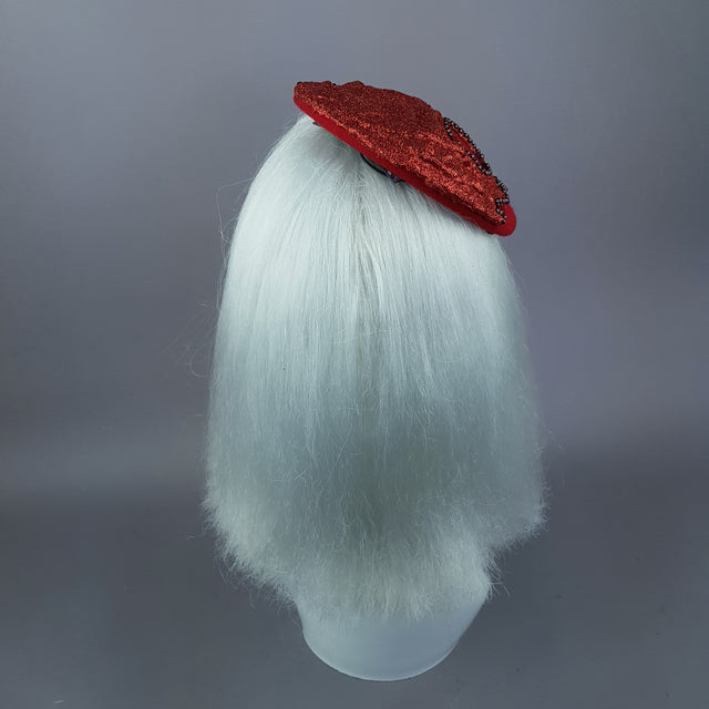 "Keres" Red Glitter Dripping Skull Fascinator Hat