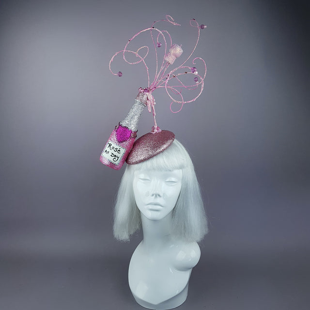 "Rosé All Day" Pink Champagne Bottle Glitter Hat