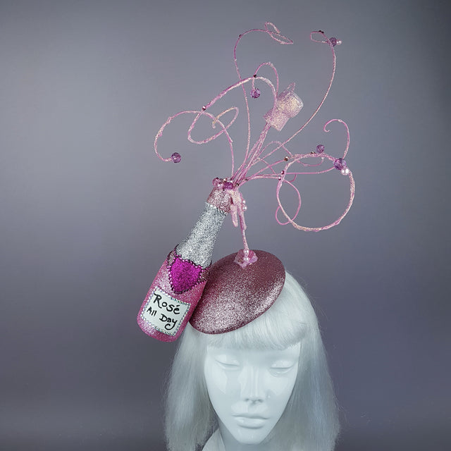 "Rosé All Day" Pink Champagne Bottle Glitter Hat