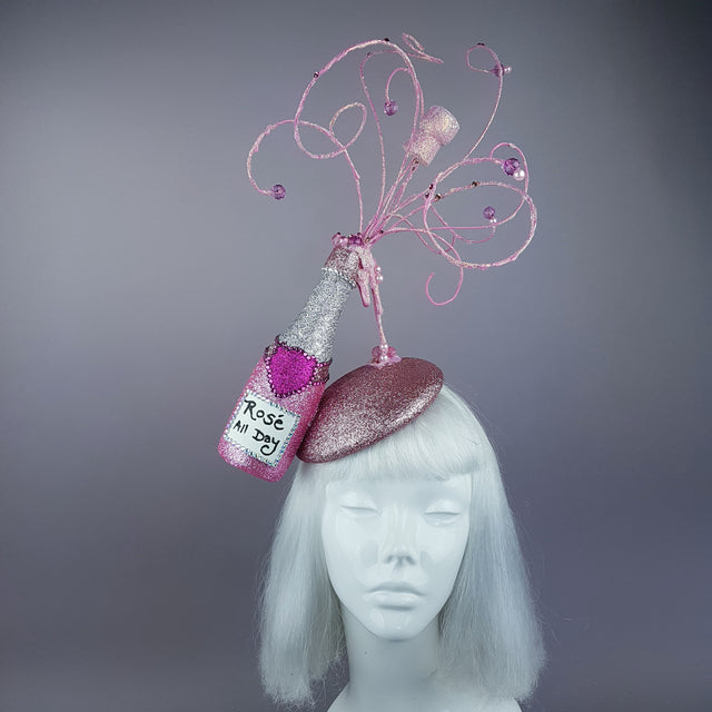 "Rosé All Day" Pink Champagne Bottle Glitter Hat