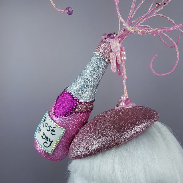 "Rosé All Day" Pink Champagne Bottle Glitter Hat
