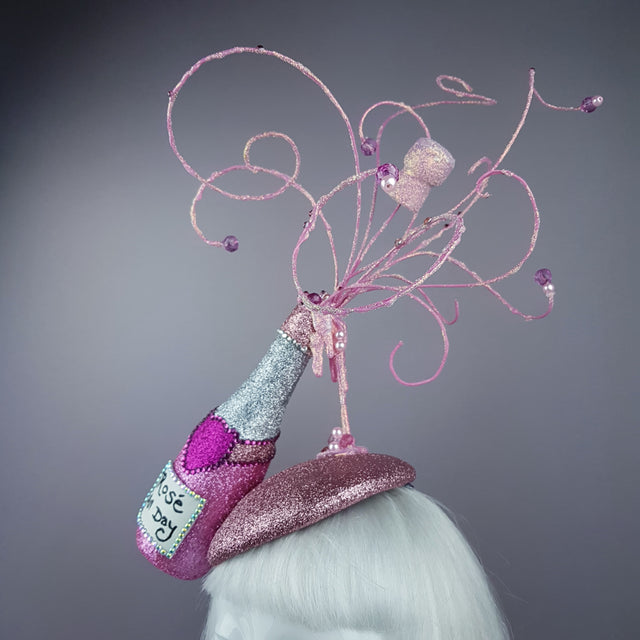 "Rosé All Day" Pink Champagne Bottle Glitter Hat