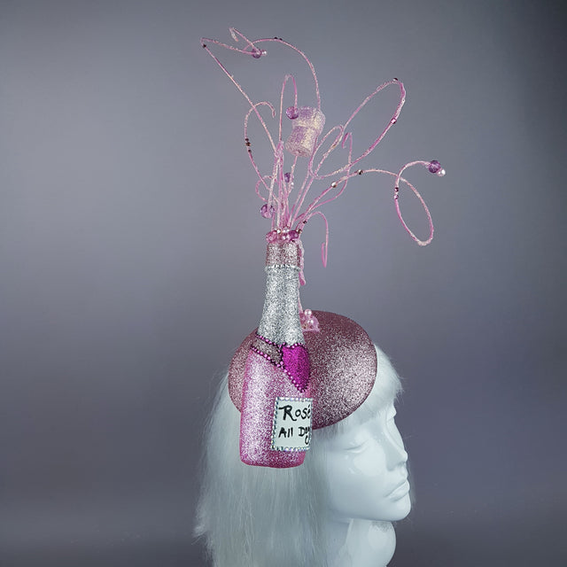 "Rosé All Day" Pink Champagne Bottle Glitter Hat