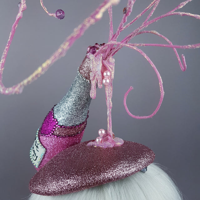 "Rosé All Day" Pink Champagne Bottle Glitter Hat