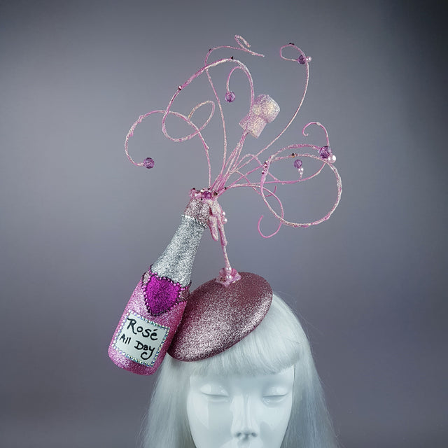"Rosé All Day" Pink Champagne Bottle Glitter Hat
