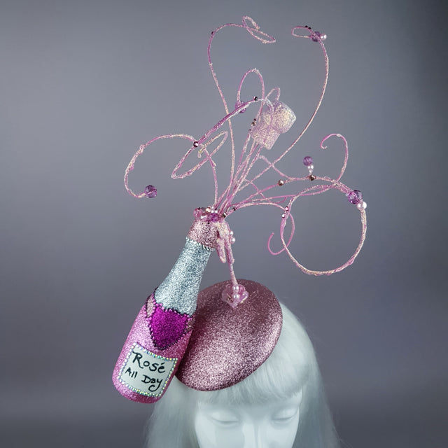 "Rosé All Day" Pink Champagne Bottle Glitter Hat