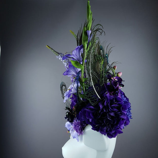 "Lorelai" Purple Flower & Peacock Feather Shoulder/Neckpiece
