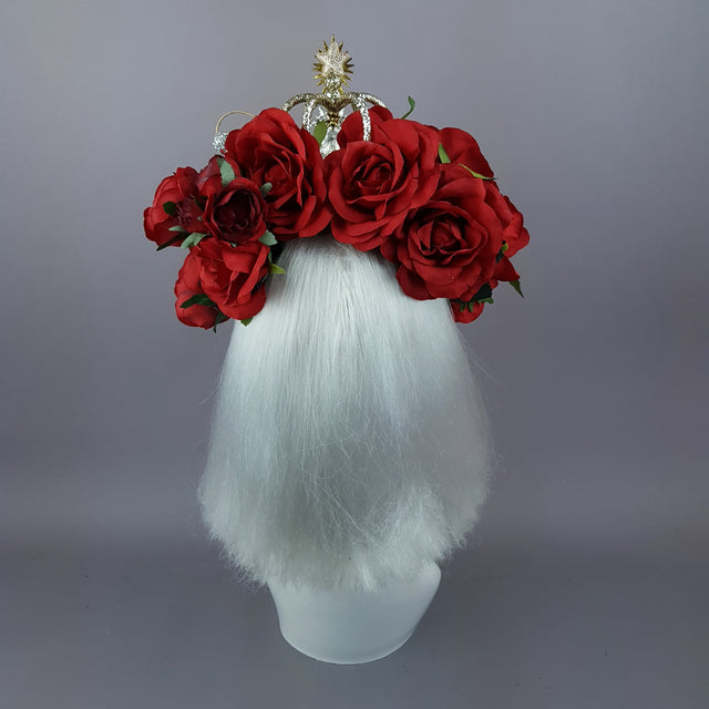 "Euphorie" Red Rose, Crown & Gold Cherub Headpiece