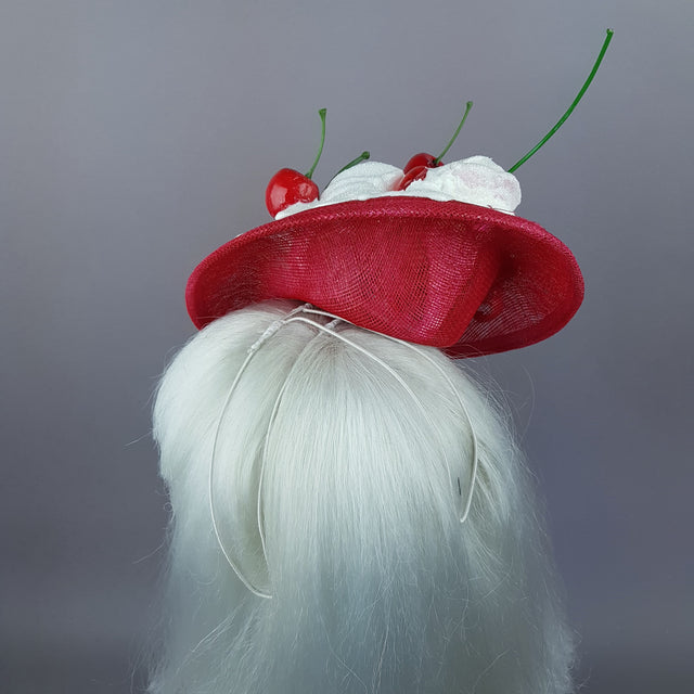 "Delicious" Red Giant Cherry & Cream Fascinator Hat
