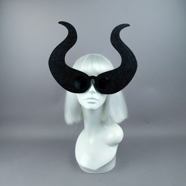"Deity" Black Glitter Devil Horn Sunglasses