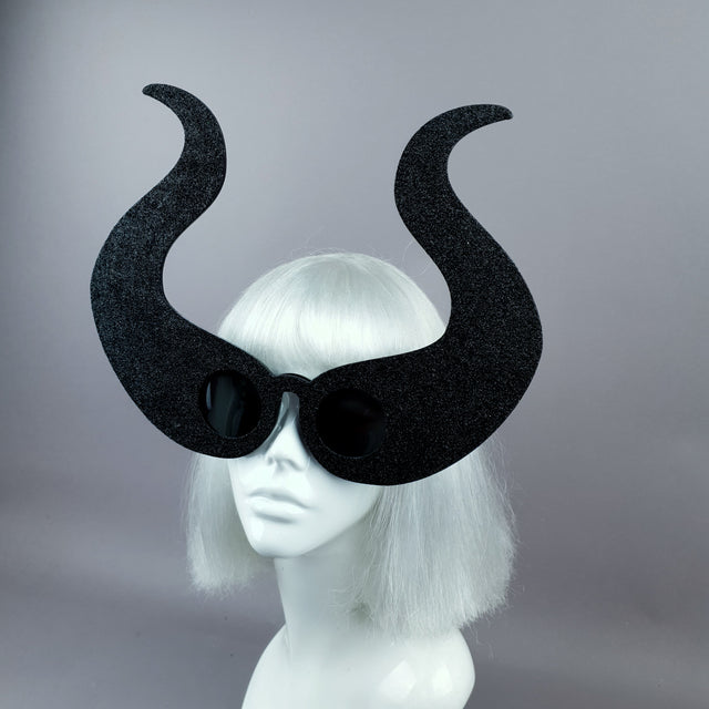 "Deity" Black Glitter Devil Horn Sunglasses
