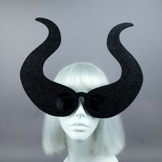 "Deity" Black Glitter Devil Horn Sunglasses