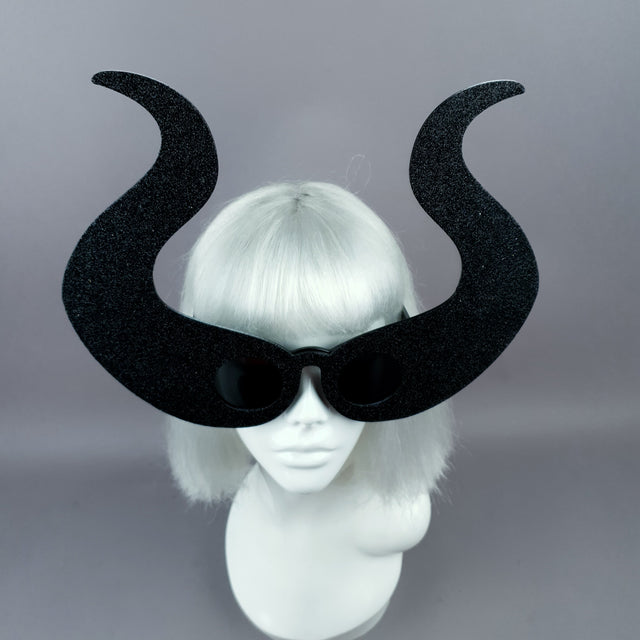 "Deity" Black Glitter Devil Horn Sunglasses