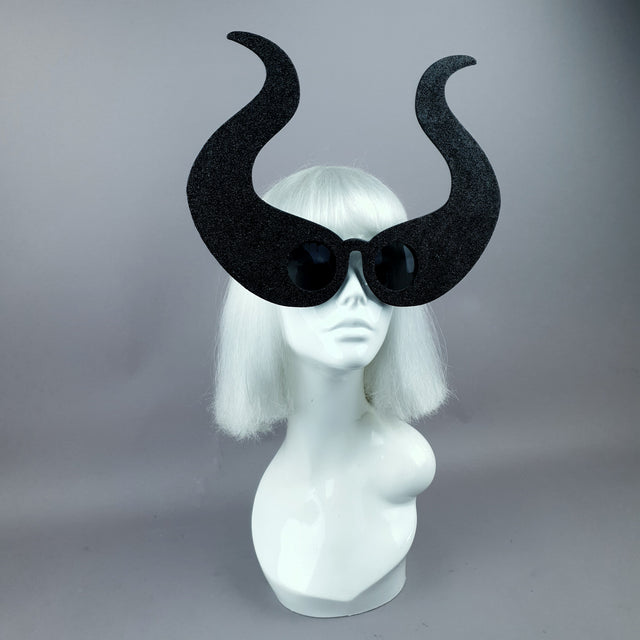 "Deity" Black Glitter Devil Horn Sunglasses