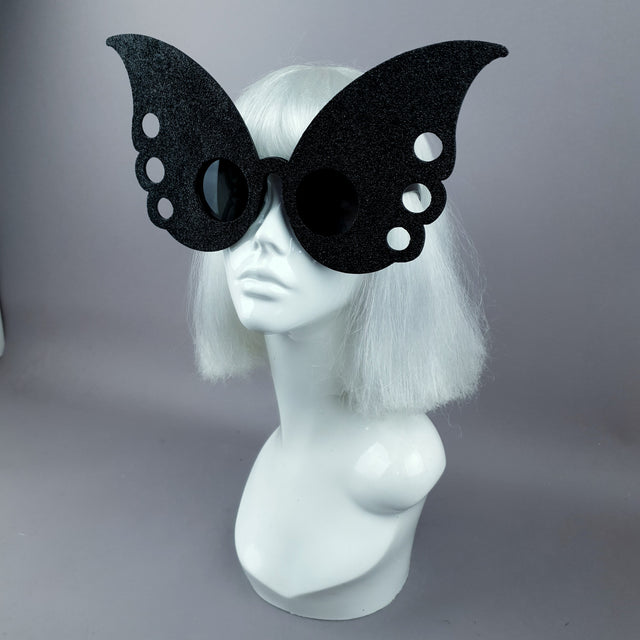 "Gaia" Oversized Black Glitter Butterfly Sunglasses