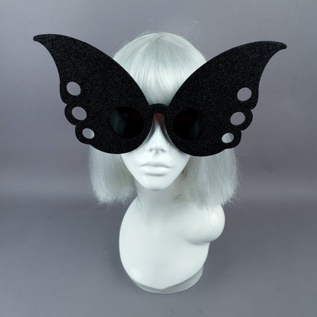 "Gaia" Oversized Black Glitter Butterfly Sunglasses