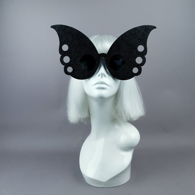 "Gaia" Oversized Black Glitter Butterfly Sunglasses