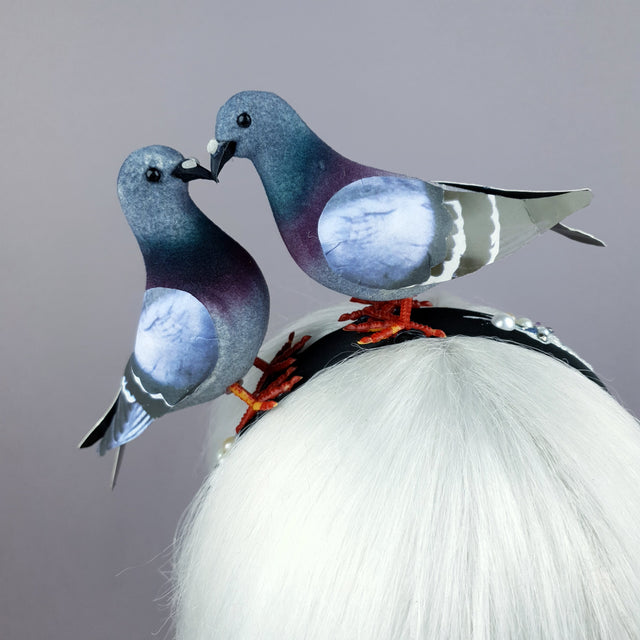 "Wabi-Sabi" Whimsical Pigeons in Love Poop Headband