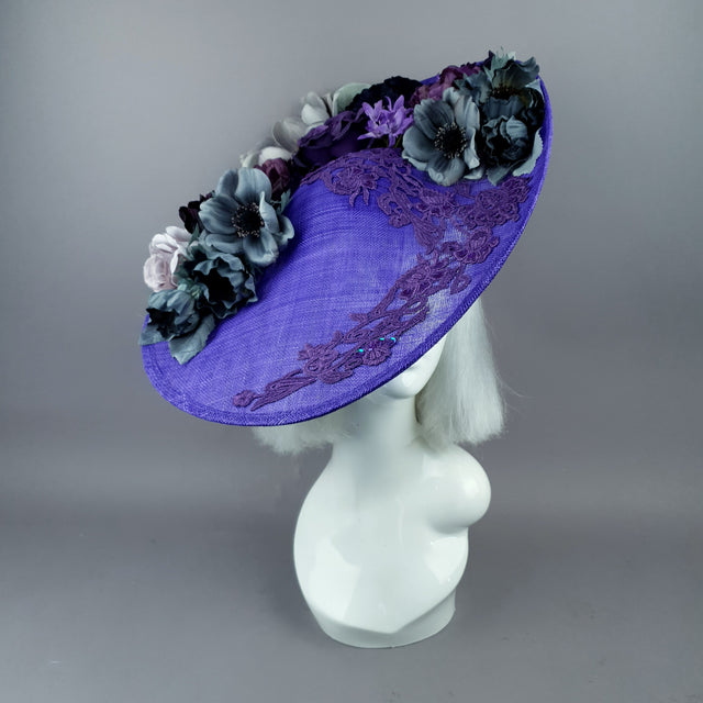 "Lilla" Purple Flowers & Lace Hat
