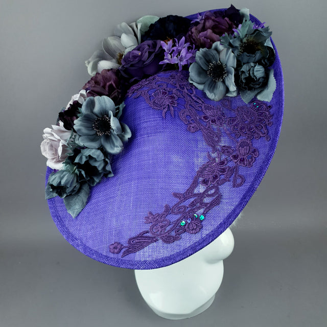 "Lilla" Purple Flowers & Lace Hat
