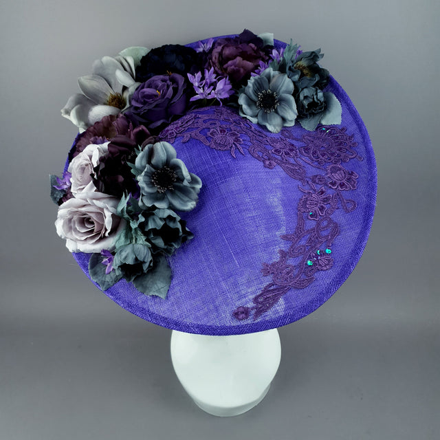 "Lilla" Purple Flowers & Lace Hat