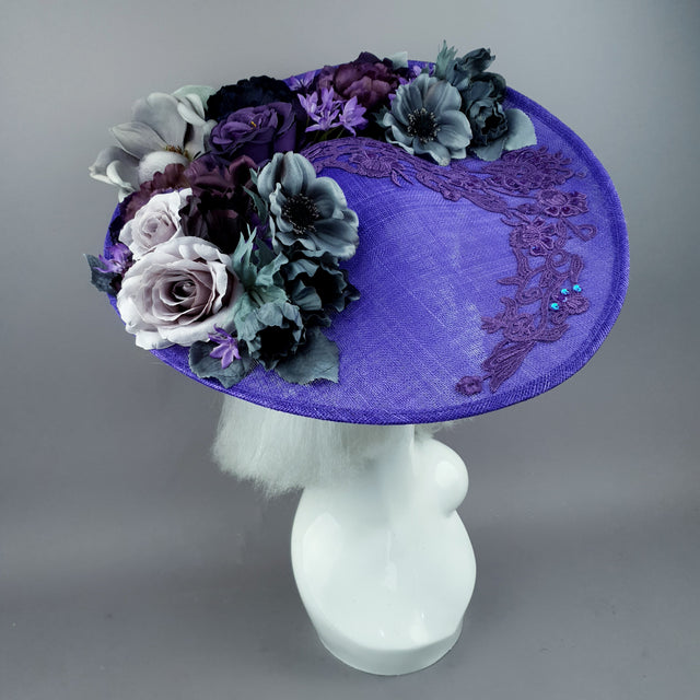 "Lilla" Purple Flowers & Lace Hat