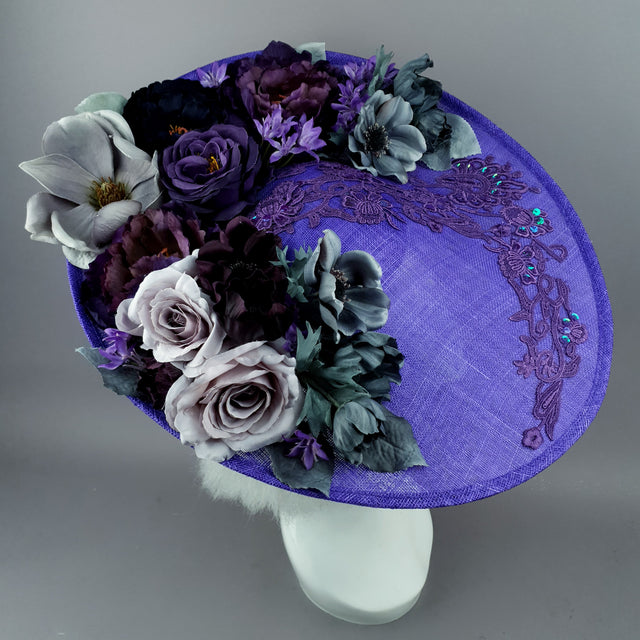 "Lilla" Purple Flowers & Lace Hat
