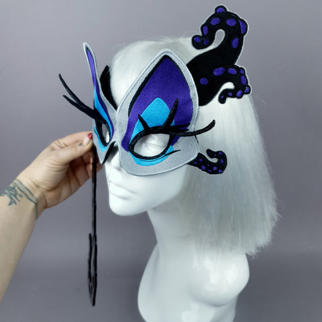 "Sea Witch" Embroidered Hand Held Mask