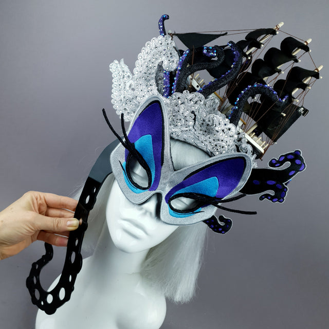 "Sea Witch" Embroidered Hand Held Mask