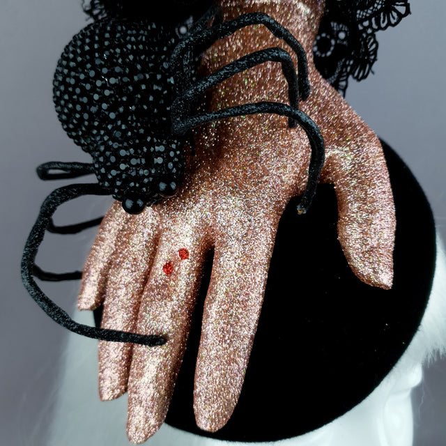 "Dearly Departed" Crystal Spider & Hand Halloween Hat