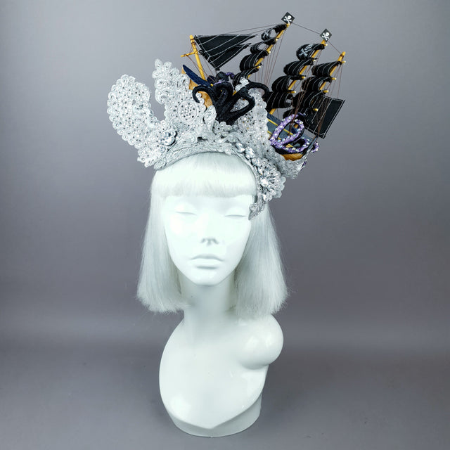 "Vindicta" Silver Ship, Lace & Tentacle Headdress