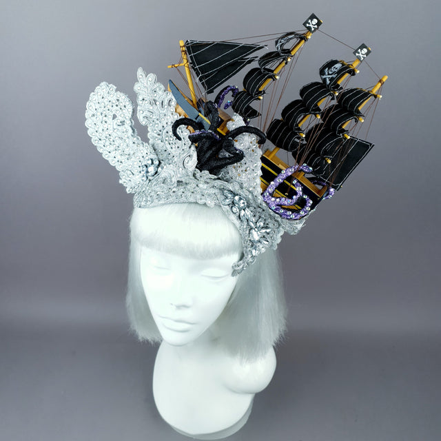 "Vindicta" Silver Ship, Lace & Tentacle Headdress